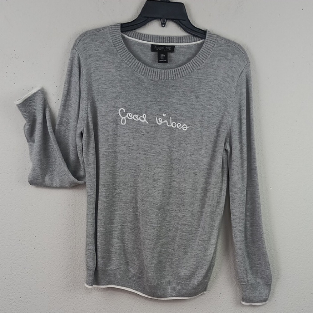 Rachel Zoe Women's Good Vibes Gray Crewneck Lightweight Sweater sz M